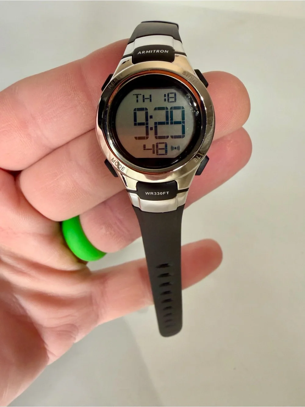Armitron Sport Watch Women Digital Chronograph  27mm Silver Tone Black 45/7012